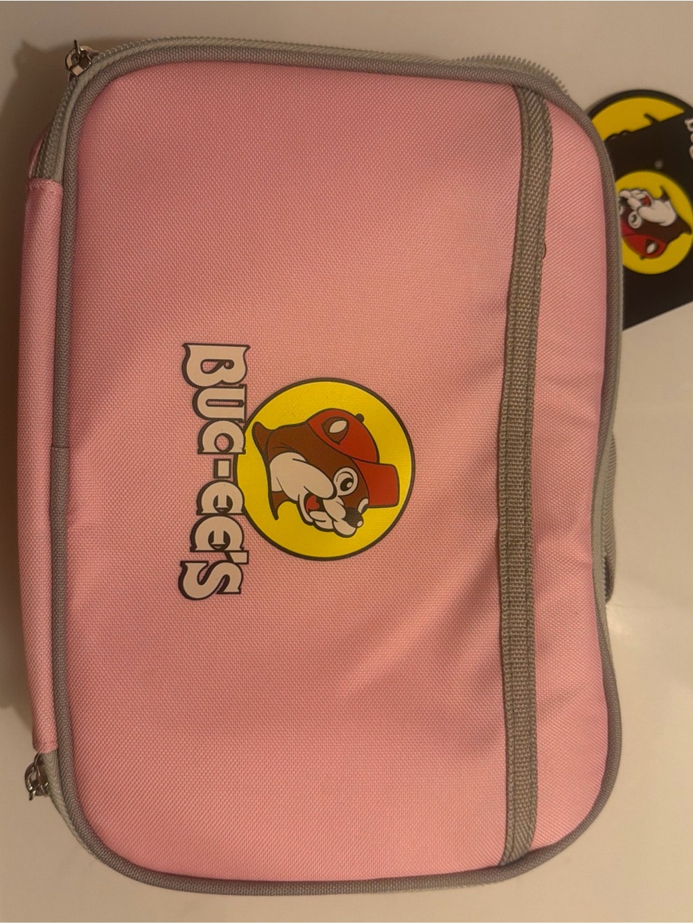 Buc-ee's Buc-ee Pink/Gray Insulated Zipper Lunch Bag